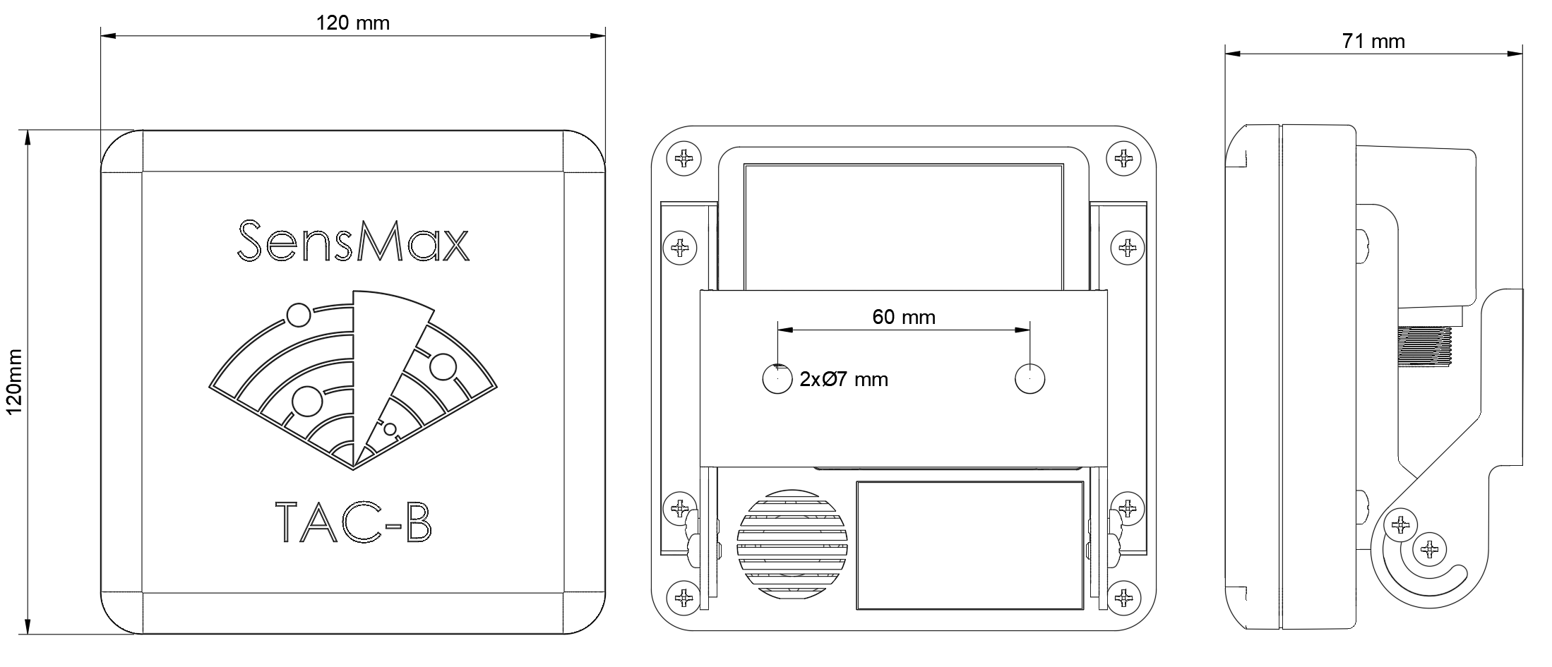 Abmessungen des SensMax TAC-B EWP Radarsensors